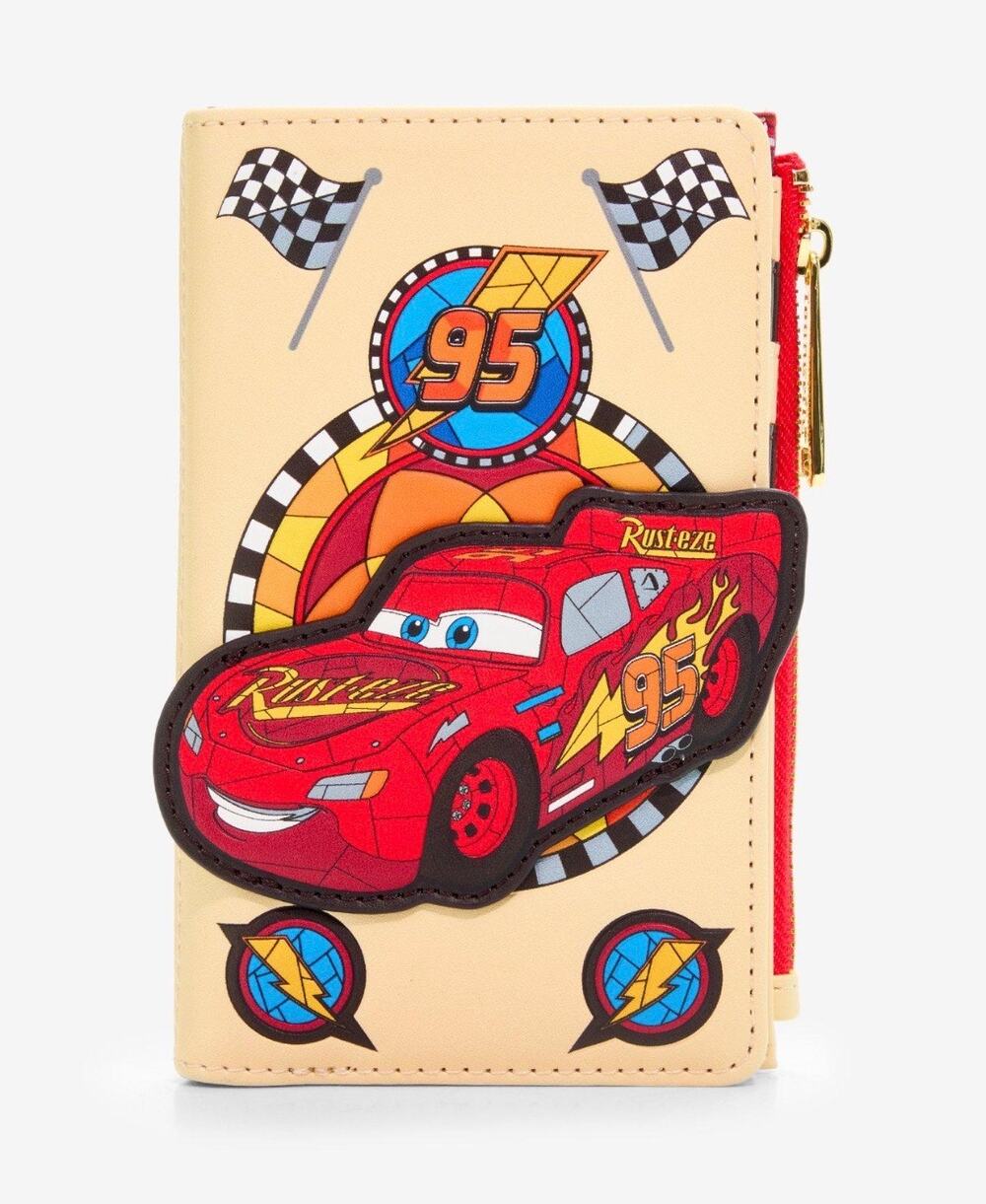 Loungefly Disney Cars Lightning McQueen Stained Glass Zip Wallet NWT